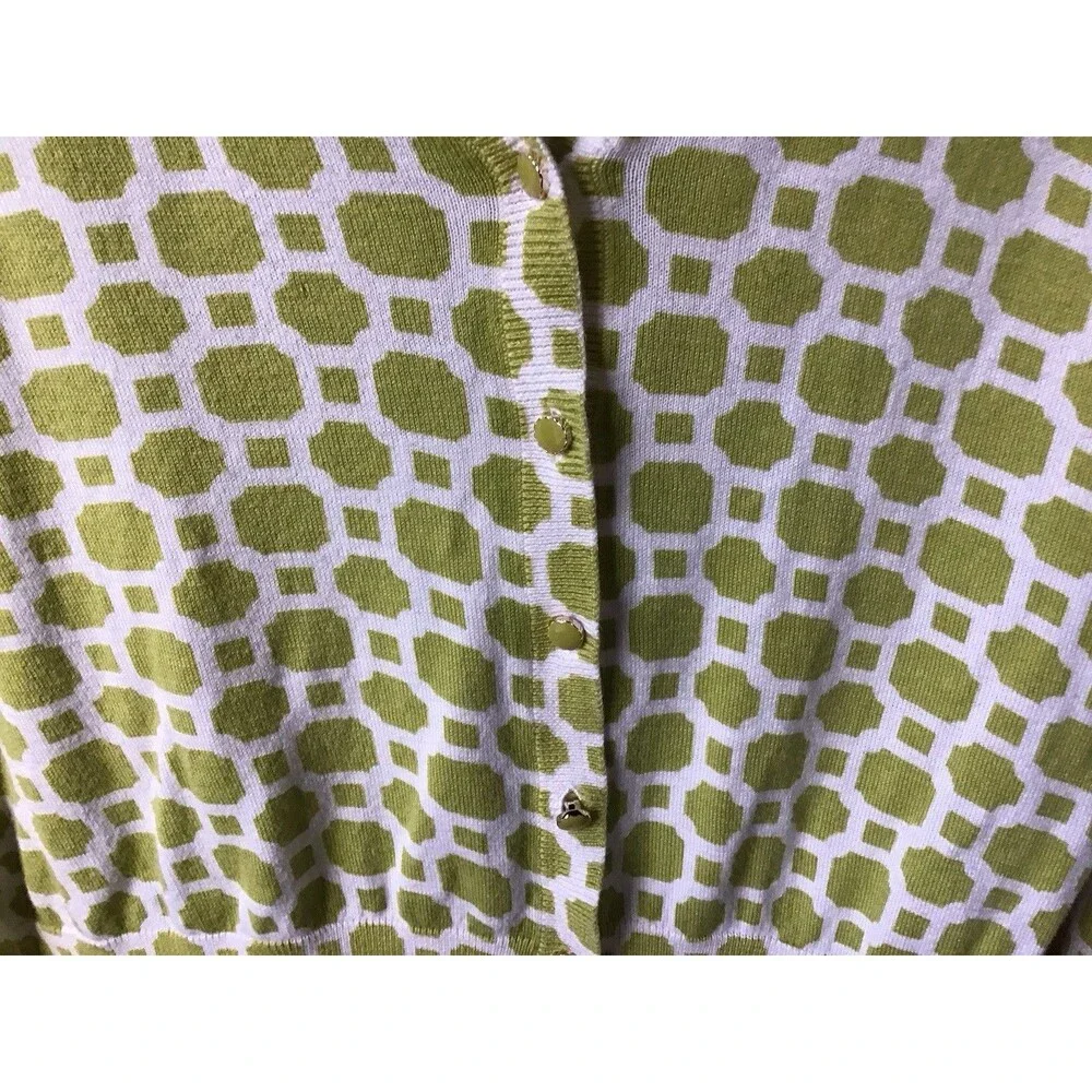 Banana Republic Green White Cardigan Size M V Neck Geometric Buttons - Picture 4 of 6